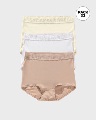 Paquete x 3 panties clásicos con toques de encaje#color_s06-blanco-cafe-claro-marfil
