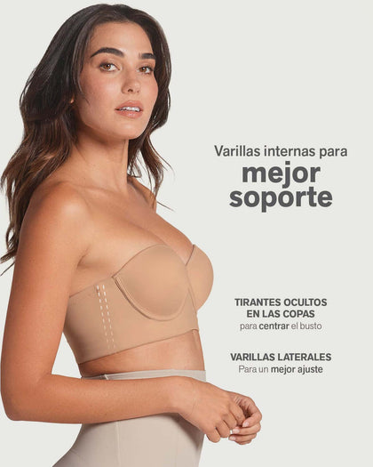 Brasier Strapless de Espalda Ancha, Buen Soporte#color_801-cafe-medio