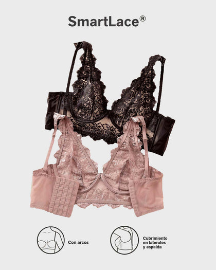 Brasier tipo bralette en encaje y transparencias#color_700-negro