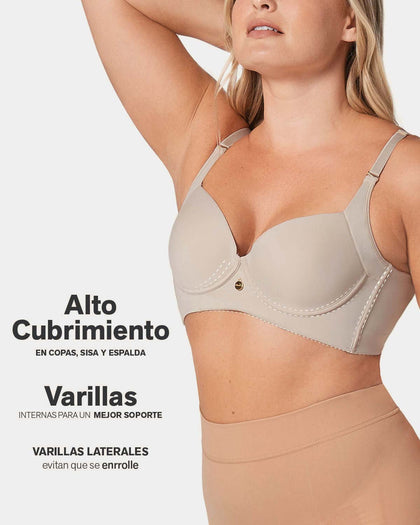 Brasier de realce suave y cubrimiento alto en sisa y espalda Cover Bra#color_802-cafe-claro