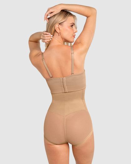 Panty faja de tiro alto y compresión de abdomen invisible en glúteos#color_801-cafe-medio