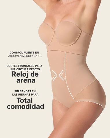 Panty faja de tiro alto y compresión de abdomen invisible en glúteos#color_801-cafe-medio
