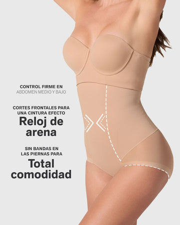 Panty faja de tiro alto y compresión de abdomen invisible en glúteos#color_801-cafe-medio