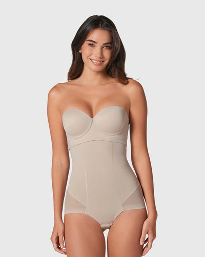 Panty faja de tiro alto y compresión de abdomen invisible en glúteos#color_802-cafe-claro