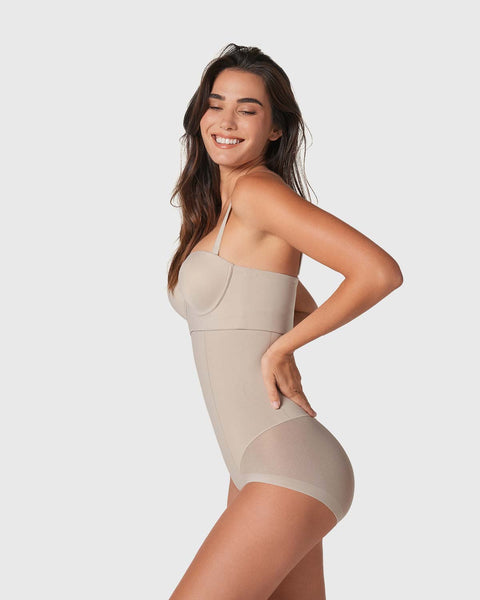 Panty faja de tiro alto y compresión de abdomen invisible en glúteos#color_802-cafe-claro