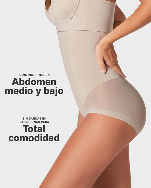 Panty faja de tiro alto y compresión de abdomen invisible en glúteos#color_802-cafe-claro