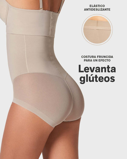 Panty faja de tiro alto y compresión de abdomen invisible en glúteos#color_801-cafe-medio