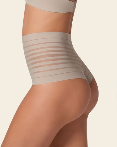 Panty alto de compresión suave con encanje en bandas#color_802-cafe-claro