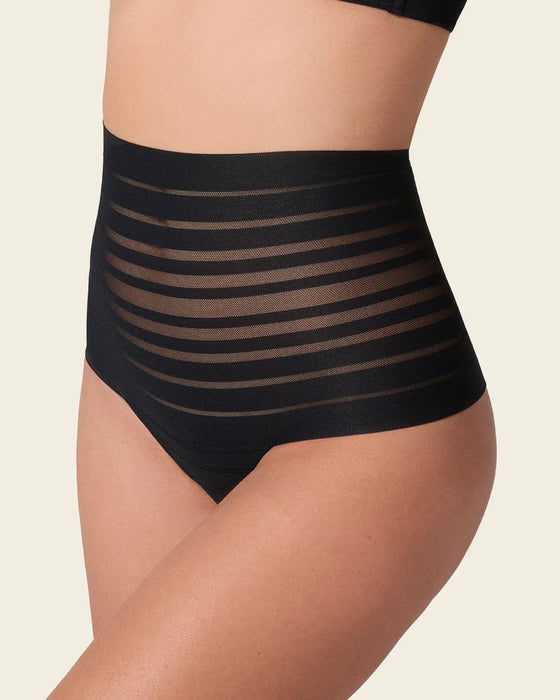 Panty alto de compresión suave con encanje en bandas#color_700-negro