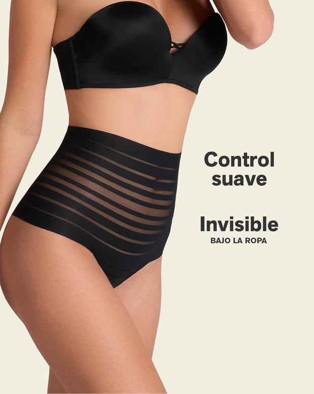 Panty alto de compresión suave con encanje en bandas