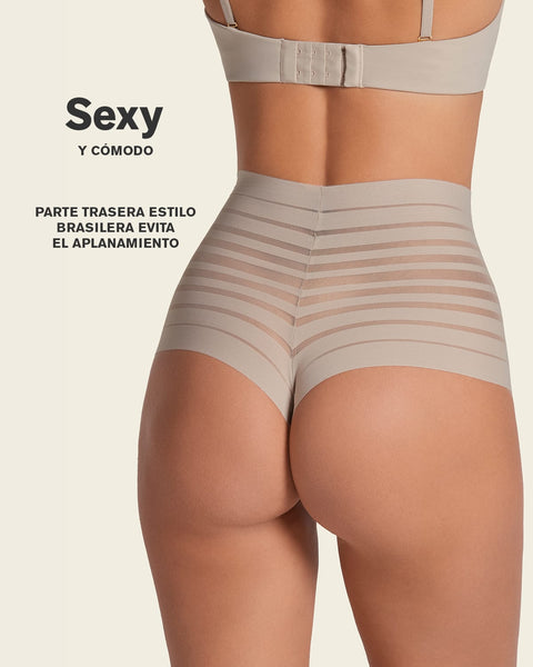 Panty alto de compresión suave con encanje en bandas#color_898-marfil