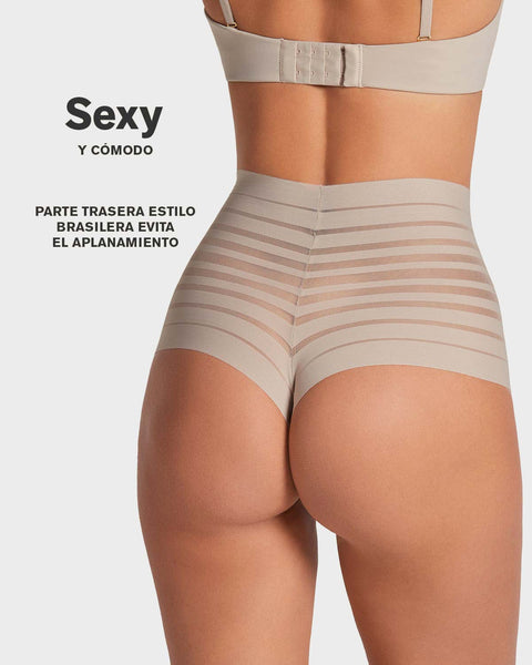 Panty alto de compresión suave con encanje en bandas#color_802-cafe-claro