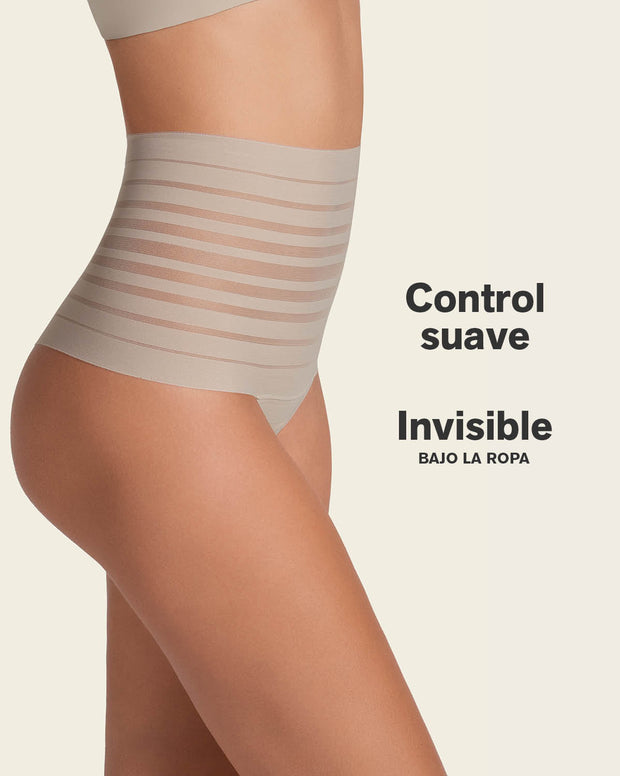 Panty alto de compresión suave con encanje en bandas