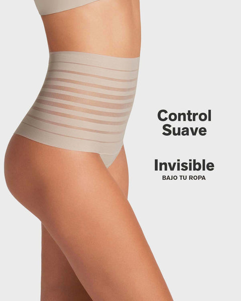 Panty alto de compresión suave con encanje en bandas#color_898-marfil