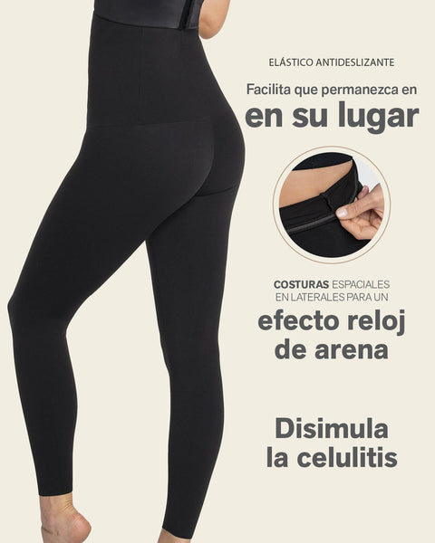 Legging de tiro alto de compresión en abdomen y piernas#color_b56-verde-oscuro