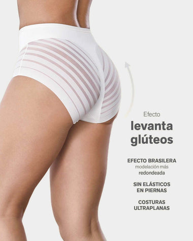 Panty faja clásico con compresión moderada de abdomen y bandas en tul#color_000-blanco