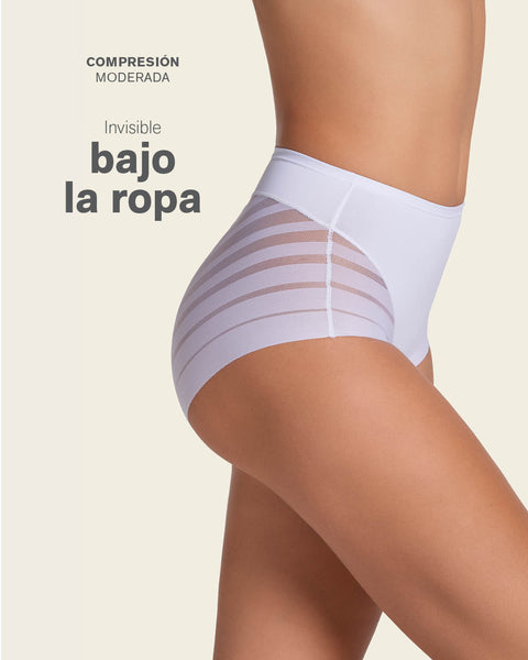 Panty faja clásico con compresión moderada de abdomen y bandas en tul#color_000-blanco