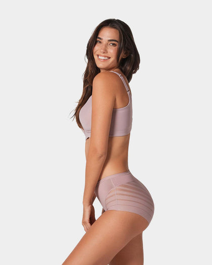 Panty faja clásico con compresión moderada de abdomen y bandas en tul#color_281-palo-de-rosa