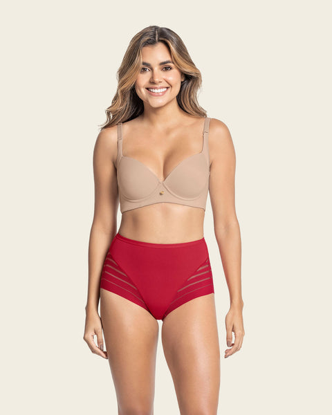 Panty faja clásico con compresión moderada de abdomen y bandas en tul#color_323-rojo