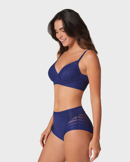 Panty faja clásico con compresión moderada de abdomen y bandas en tul#color_536-azul-oscuro