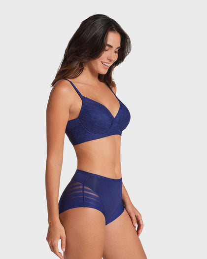 Panty faja clásico con compresión moderada de abdomen y bandas en tul#color_536-azul-oscuro