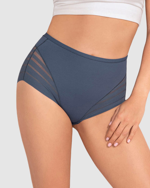 Panty faja clásico con compresión moderada de abdomen y bandas en tul#color_589-azul-medio