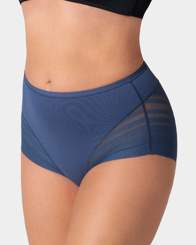 Panty faja clásico con compresión moderada de abdomen y bandas en tul#color_589-azul-medio
