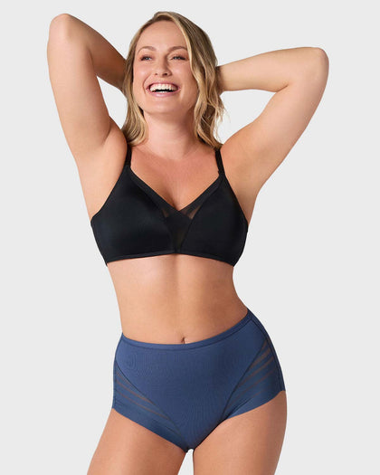 Panty faja clásico con compresión moderada de abdomen y bandas en tul#color_589-azul-medio