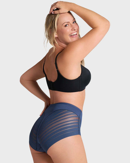 Panty faja clásico con compresión moderada de abdomen y bandas en tul#color_589-azul-medio
