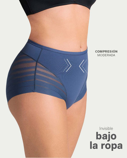 Panty faja clásico con compresión moderada de abdomen y bandas en tul#color_589-azul-medio