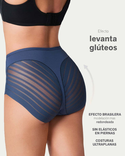 Panty faja clásico con compresión moderada de abdomen y bandas en tul#color_589-azul-medio