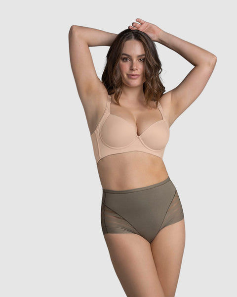 Panty faja clásico con compresión moderada de abdomen y bandas en tul#color_603-verde-oscuro