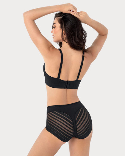 Panty faja clásico con compresión moderada de abdomen y bandas en tul#color_700-negro