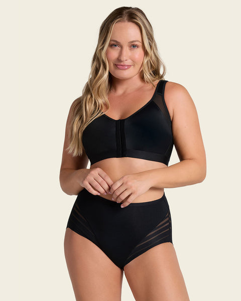 Panty faja clásico con compresión moderada de abdomen y bandas en tul#color_700-negro