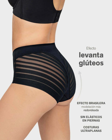 Panty faja clásico con compresión moderada de abdomen y bandas en tul#color_700-negro