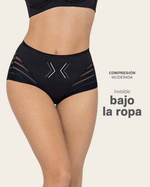 Panty faja clásico con compresión moderada de abdomen y bandas en tul#color_700-negro