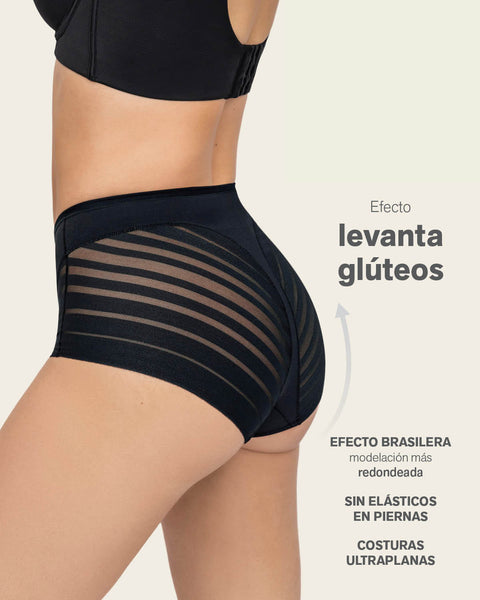 Panty faja clásico con compresión moderada de abdomen y bandas en tul#color_700-negro