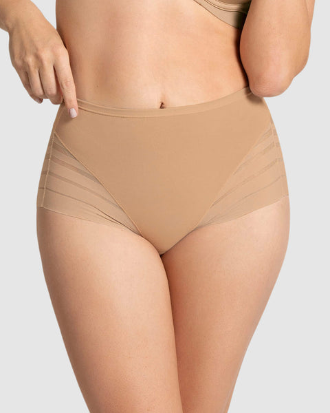 Panty faja clásico con compresión moderada de abdomen y bandas en tul#color_801-cafe-medio