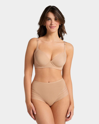 Panty faja clásico con compresión moderada de abdomen y bandas en tul#color_801-cafe-medio