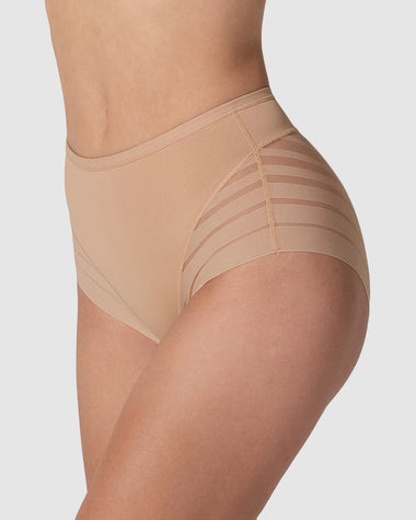 Panty faja clásico con compresión moderada de abdomen y bandas en tul#color_801-cafe-medio