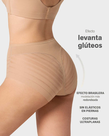 Panty faja clásico con compresión moderada de abdomen y bandas en tul#color_801-cafe-medio