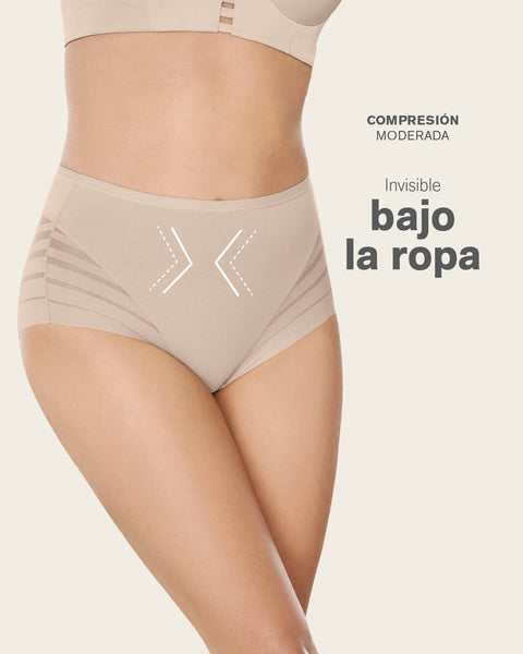 Panty faja clásico con compresión moderada de abdomen y bandas en tul#color_281-palo-de-rosa