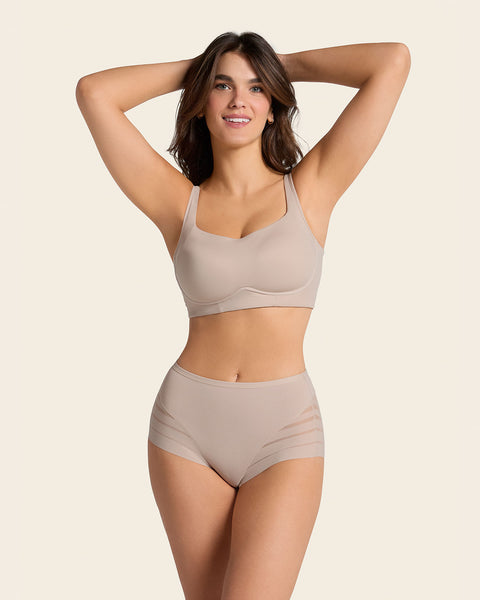 Panty faja clásico con compresión moderada de abdomen y bandas en tul#color_802-cafe-claro