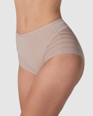 Panty faja clásico con compresión moderada de abdomen y bandas en tul#color_802-cafe-claro