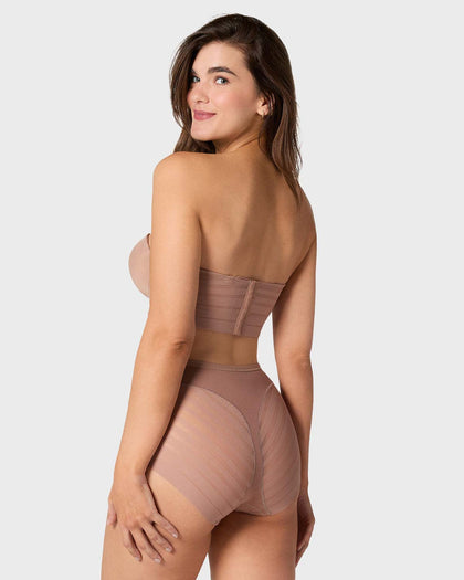 Panty faja clásico con control suave de abdomen y bandas de tul#color_857-cafe-medio