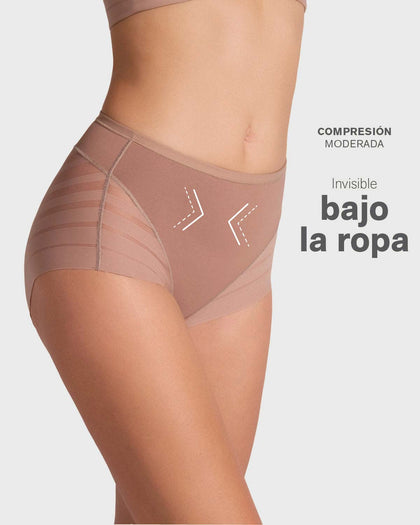 Panty faja clásico con control suave de abdomen y bandas de tul#color_857-cafe-medio