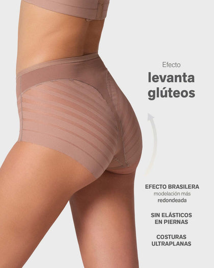 Panty faja clásico con control suave de abdomen y bandas de tul#color_857-cafe-medio