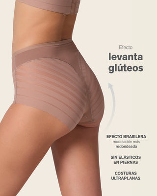 Panty faja clásico con compresión moderada de abdomen y bandas en tul#color_857-cafe-medio