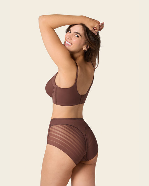 Panty faja clásico con compresión moderada de abdomen y bandas en tul#color_875-cafe-oscuro