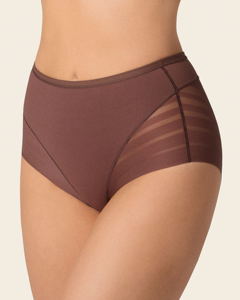 Panty faja clásico con compresión moderada de abdomen y bandas en tul#color_875-cafe-oscuro